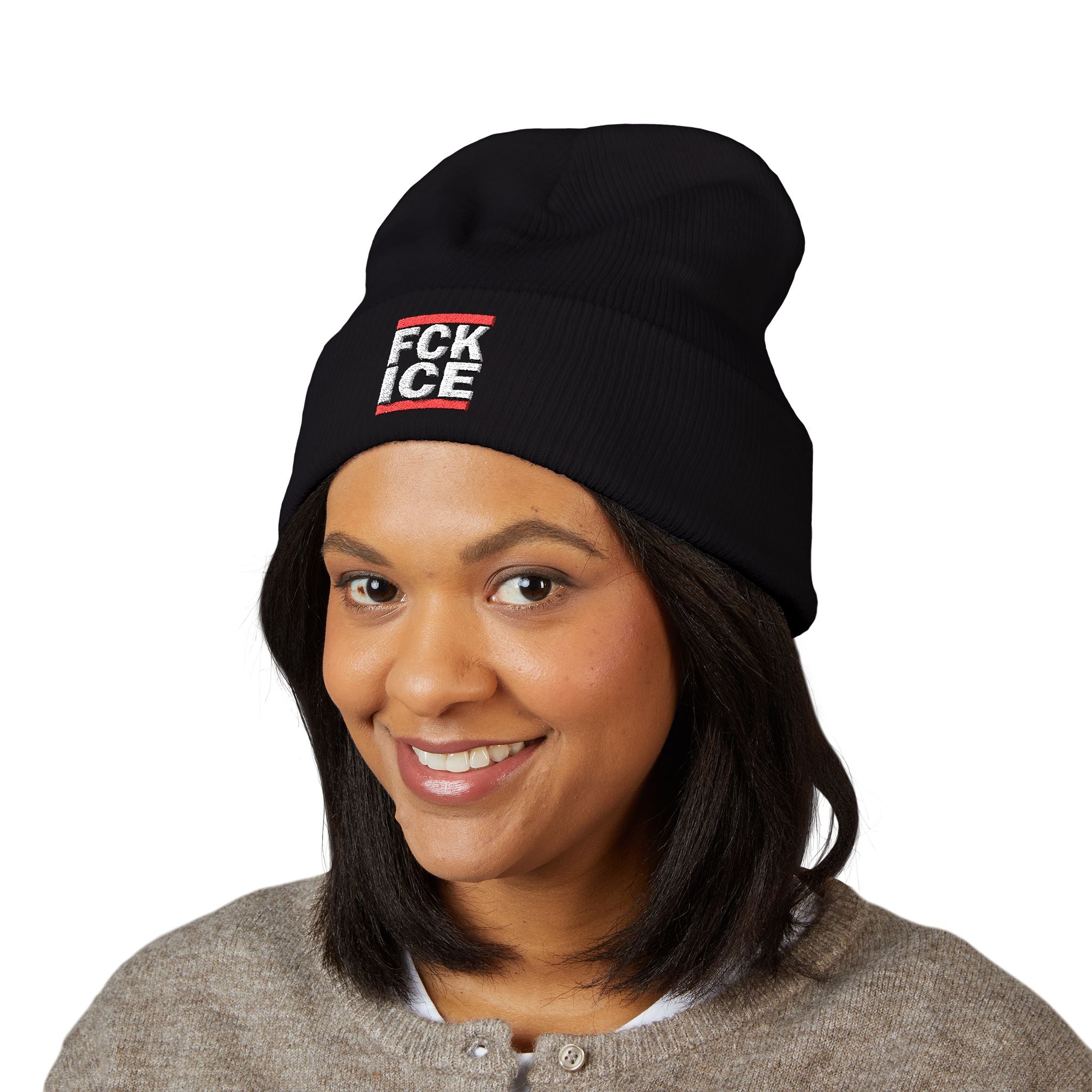 Embroidered "FCK ICE" Cuffed Beanie